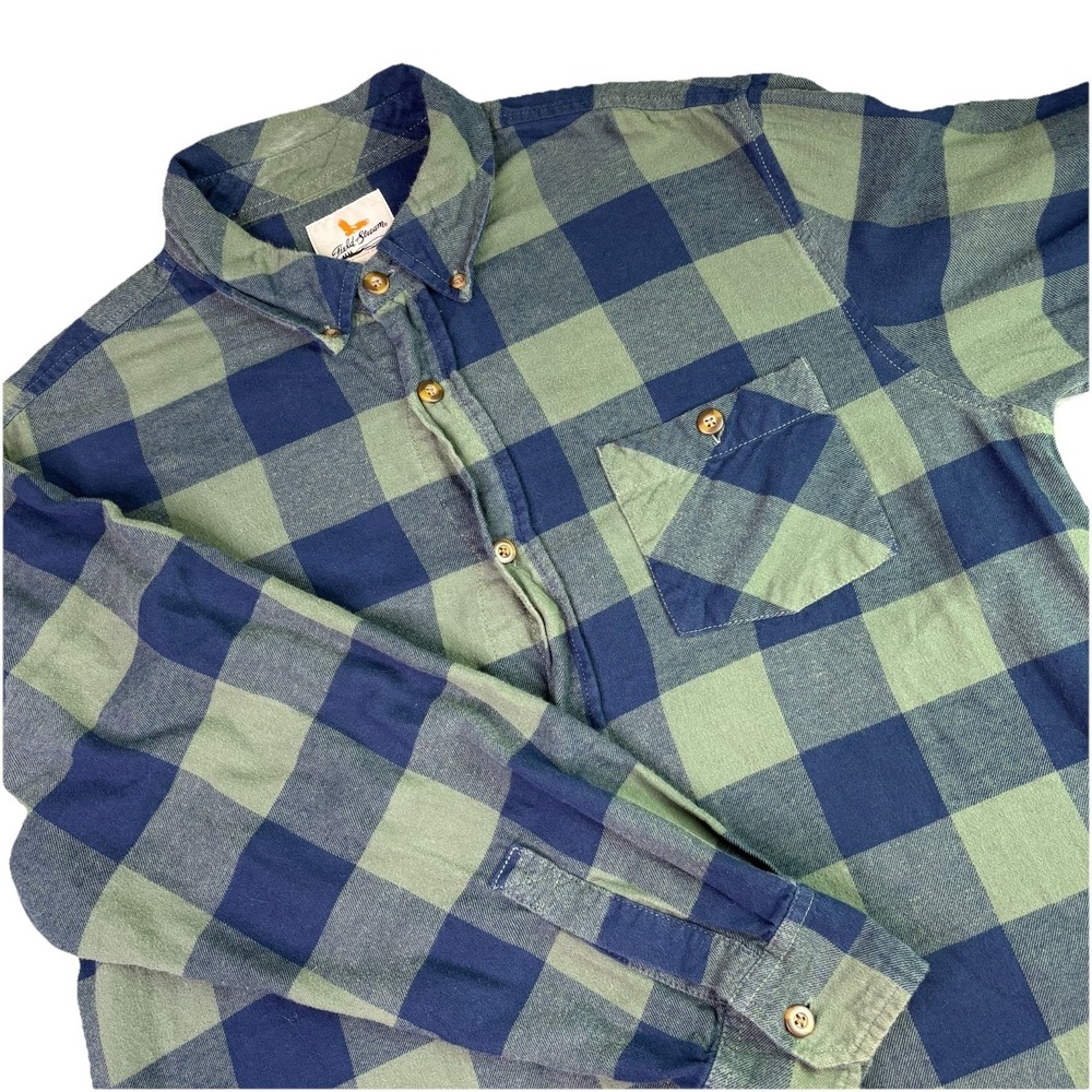 Field & Stream Men's Large Plaid Flannel Shirt Green Blue Long Sleeve Button Up